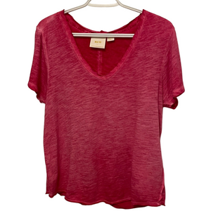 Maeve by Anthropologie Pink Short Sleeve V-neck Tee Size Medium